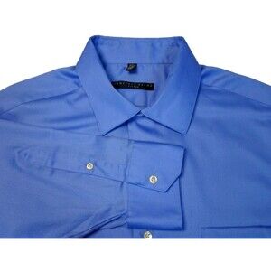 Geoffrey Beene Blue Sateen Dress Shirt Mens 17.5 34/35 Wrinkle Free